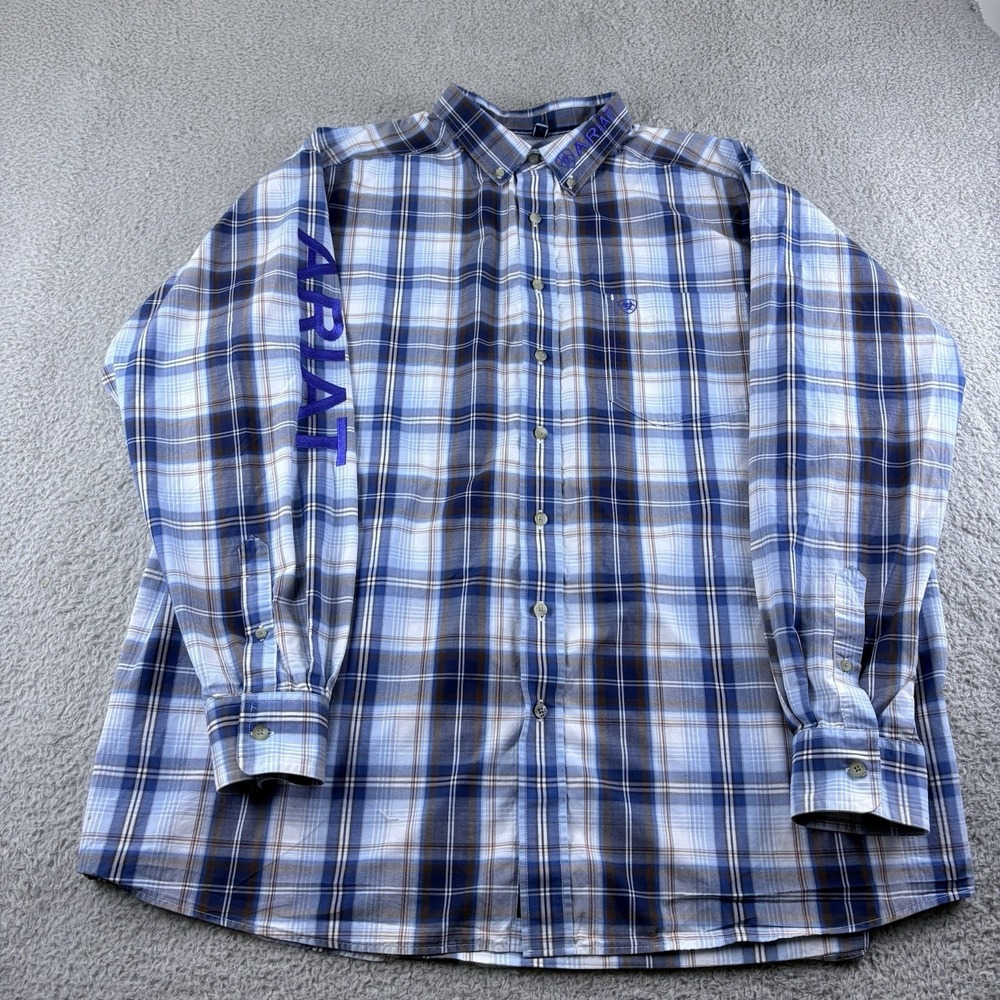 Ariat Pro Series Shirt Mens XXL Blue Plaid Western Vented Logo Long Sleeve - Picture 2 of 16